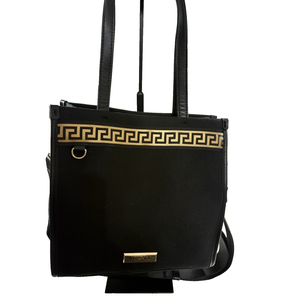Versace Fragrances Canvas Mini‎ Tote Shoulder Strap Black Gold Greek Detail GWP